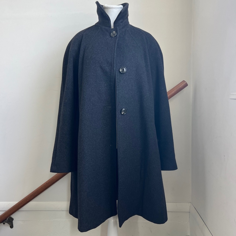 Jones New York Wool Blend Coat 16W Gray Button Front Mid Length‎ Long Jacket
